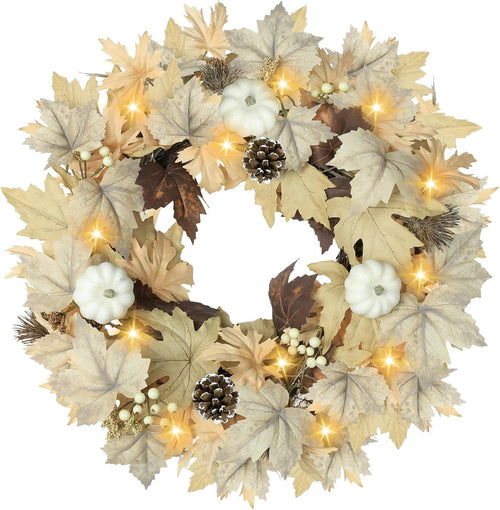 22" Lighted Fall Wreath with Pumpkins & Berries