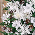 Glitter Poinsettia & Pine Cone Tree Picks, White, 56-Piece