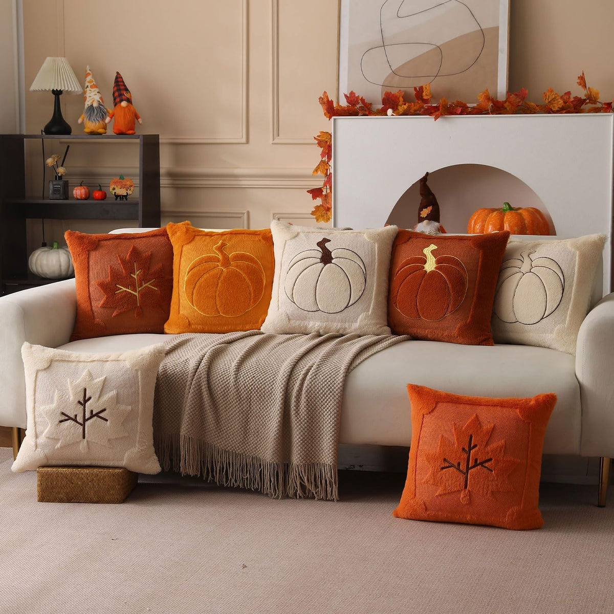 Beige Pumpkin Pillow Covers, 18×18, Set of 2 – view 6