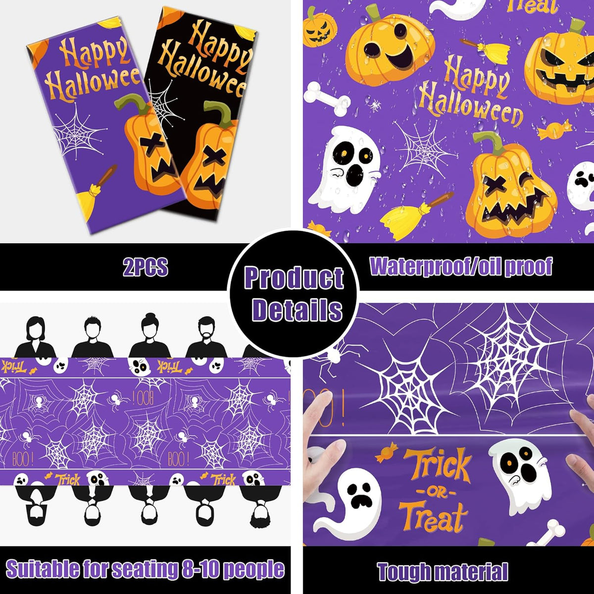 Halloween Decorations - Disposable Plastic Halloween Tablecloth | Halloween Party Decorations Favors Supplies for Table Decor Indoor Outdoor Backdrop Banner,2 Pack