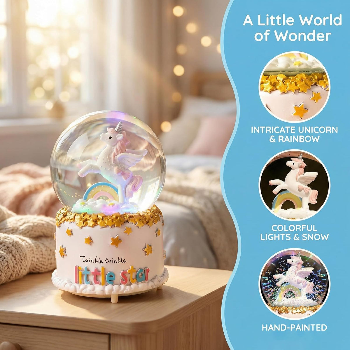Unicorn Snow Globe for Kids, Musical Snowball with Colorful Lights Automatic Snowfall, for Girl Boy Christmas Birthday Ideal Choice, 4X6.3Inch Music Box