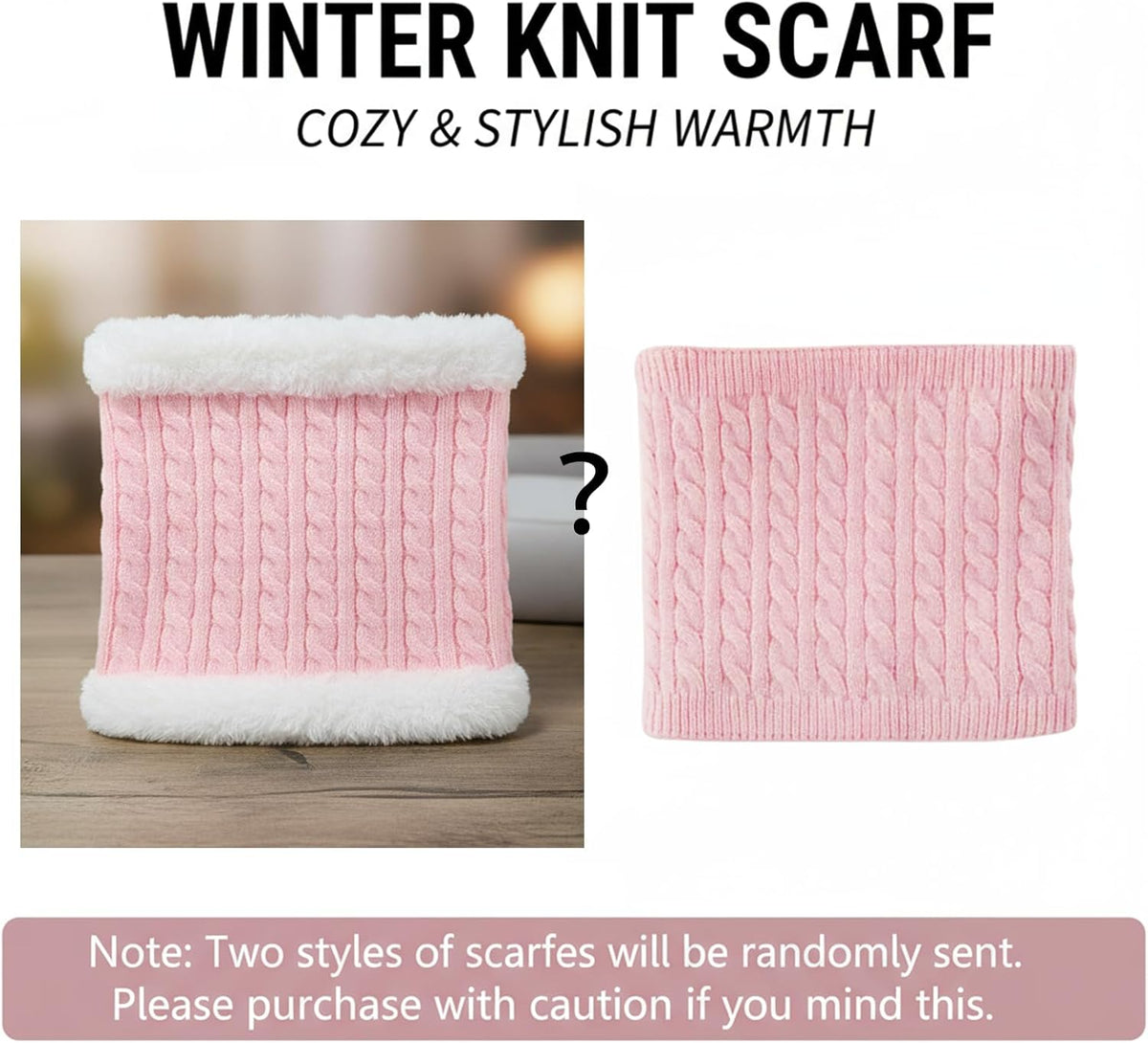 3Pcs Winter Women Beanie Hat Scarf and Touch Screen Gloves Sets Girls Classic Knit Warm Chunky Fleece Lined Cable Cap