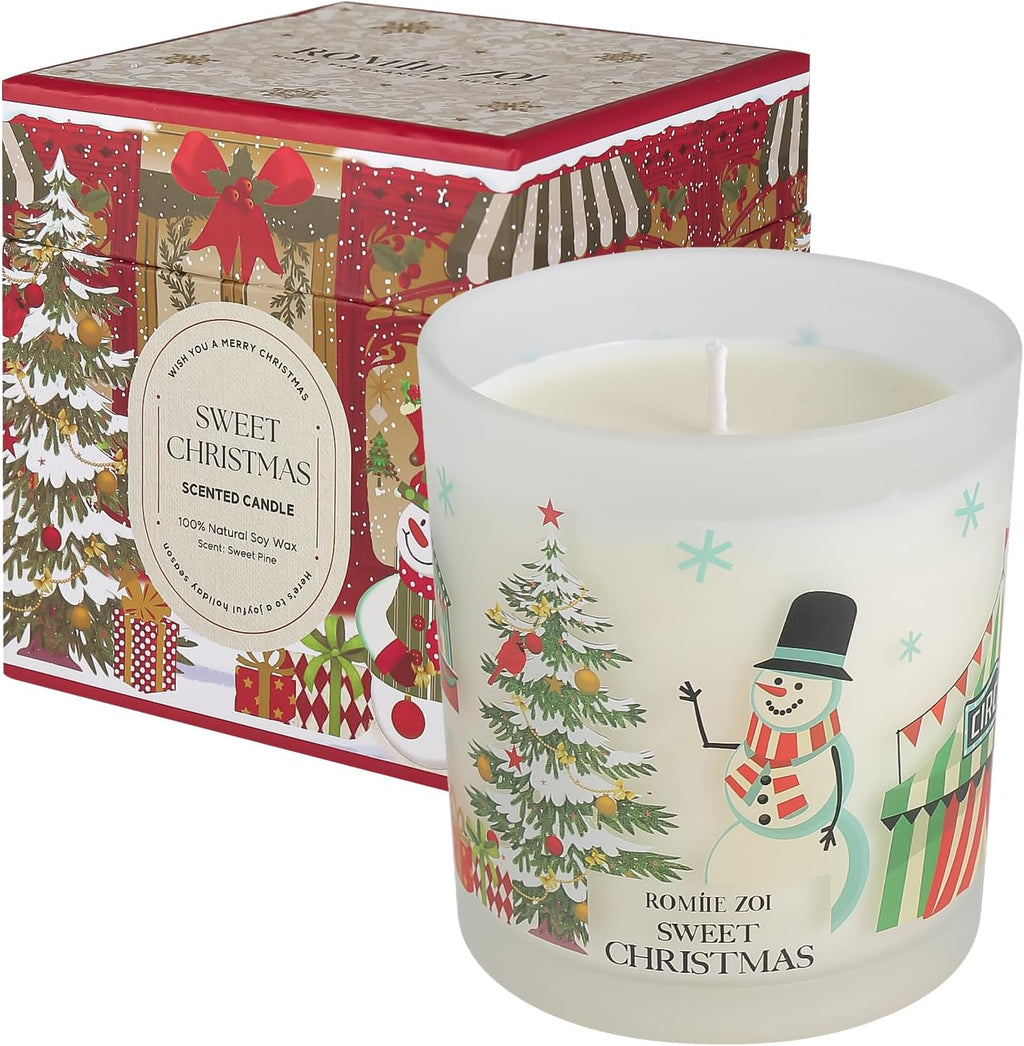 Christmas Scented Jar Candle - 6Oz Soy Wax Candle - Sweet Christmas Infused with Sweet Pine Aroma - Keepsake Box Special for Holiday Gifts