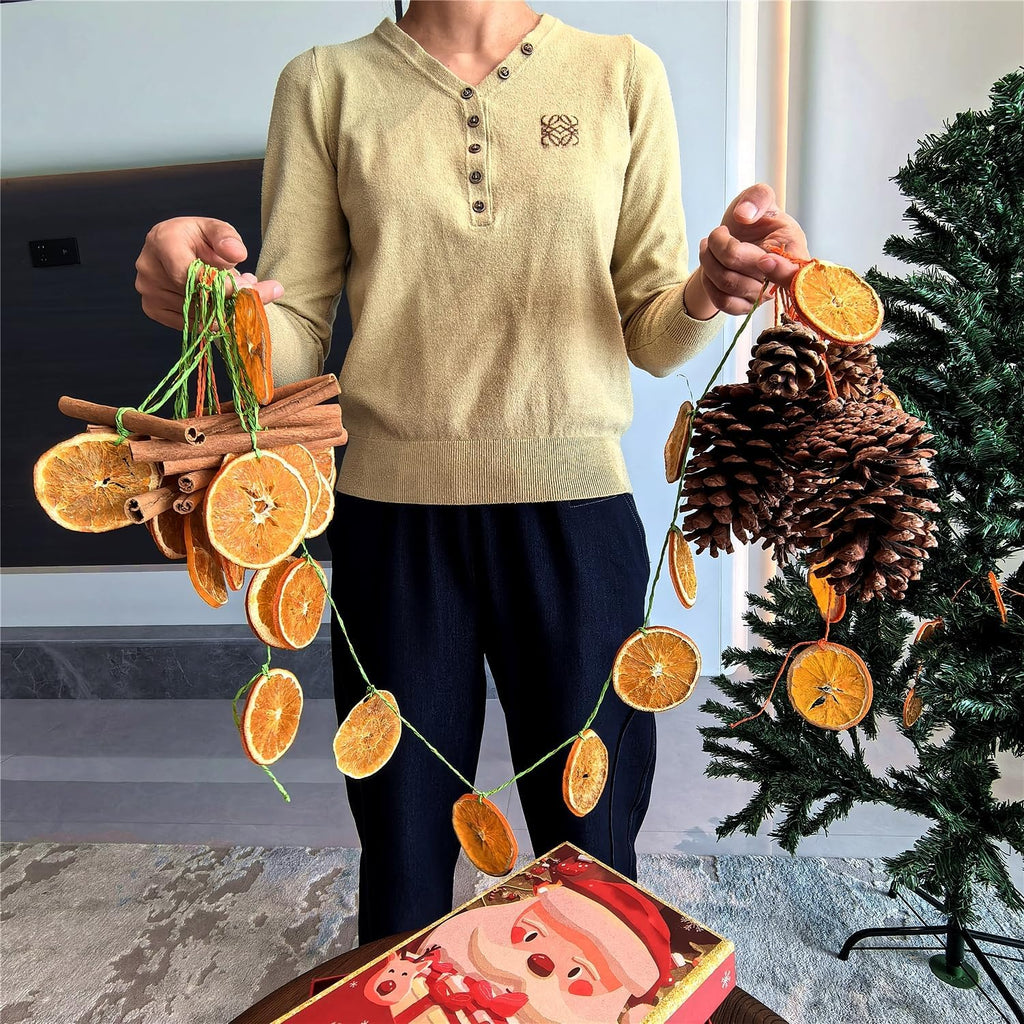 Natural Christmas DIY Decor Crafts Kit with Dried Orange Slices *25-30 Pcs, Cinnamon Sticks *12, Pine Cones *6-8, Gift Box Set, DIY Holiday Decorations for Christmas Wreaths, Tree Ornaments, Home