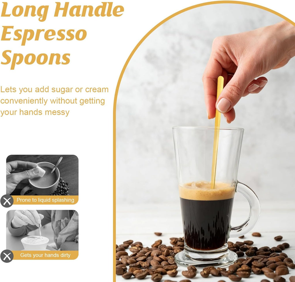 6 Pcs 6.7 Inches Coffee Spoons with Gold Base Holder Tea Spoons Long Handle Espresso Spoons Gold Coffee Stir Spoons Set Ice Tea Spoons Bulk Dessert Spoons Stainless Steel for Coffee Bar Tea Party