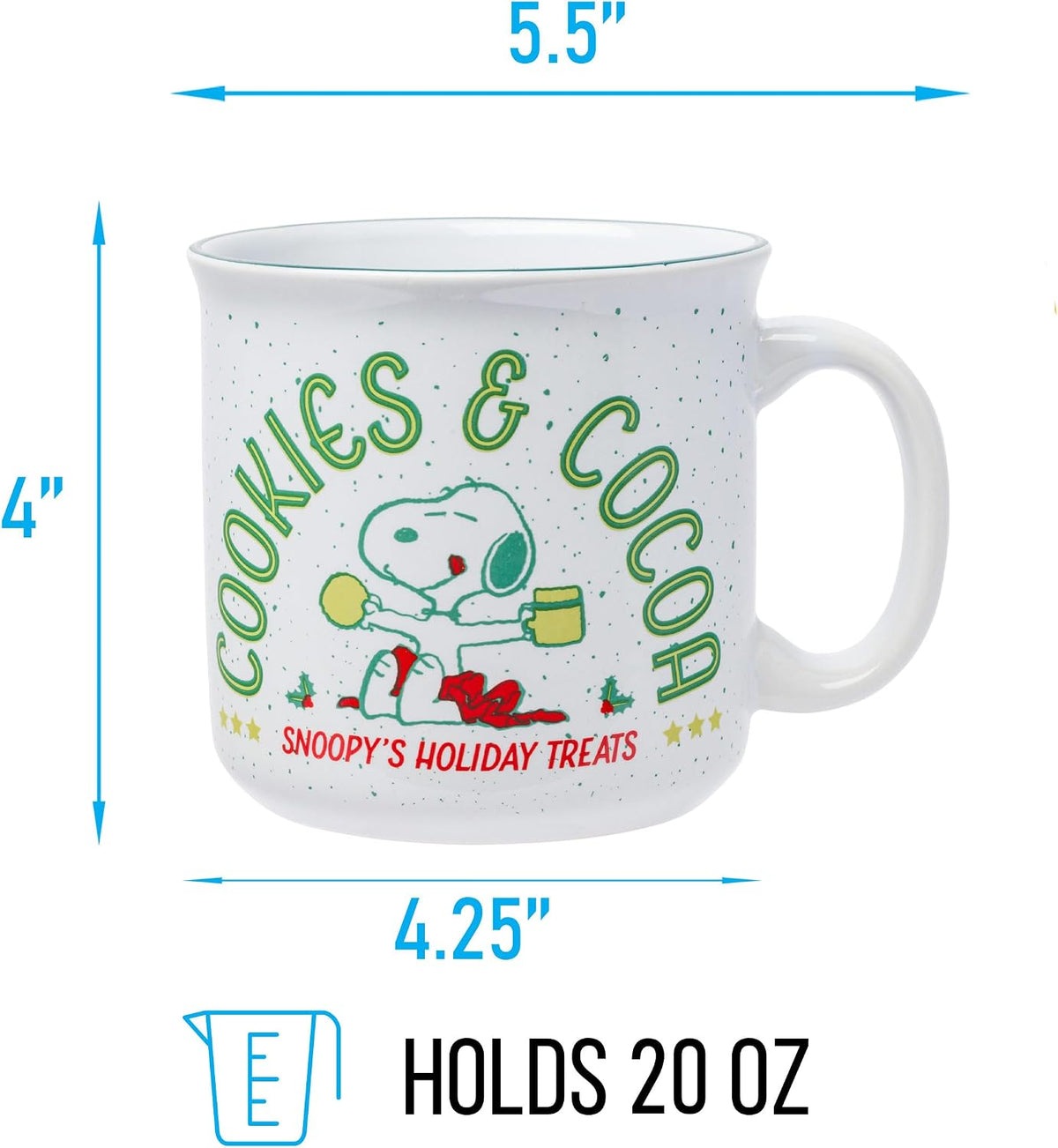 Peanuts Christmas Snoopy Cookies, Ceramic Camper Mug, 20Oz