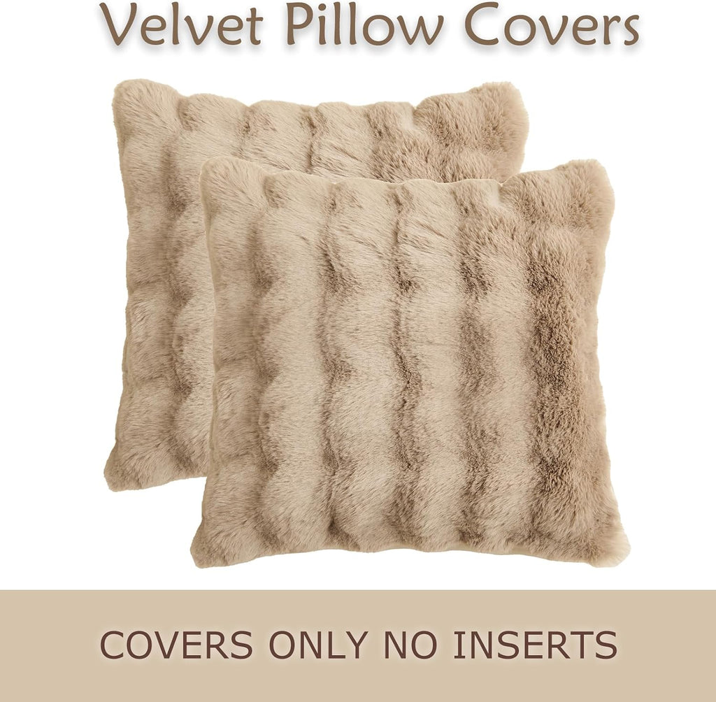 Faux Rabbit Fur Pillow Covers, 18×18, Taupe, Set of 2 – view 4