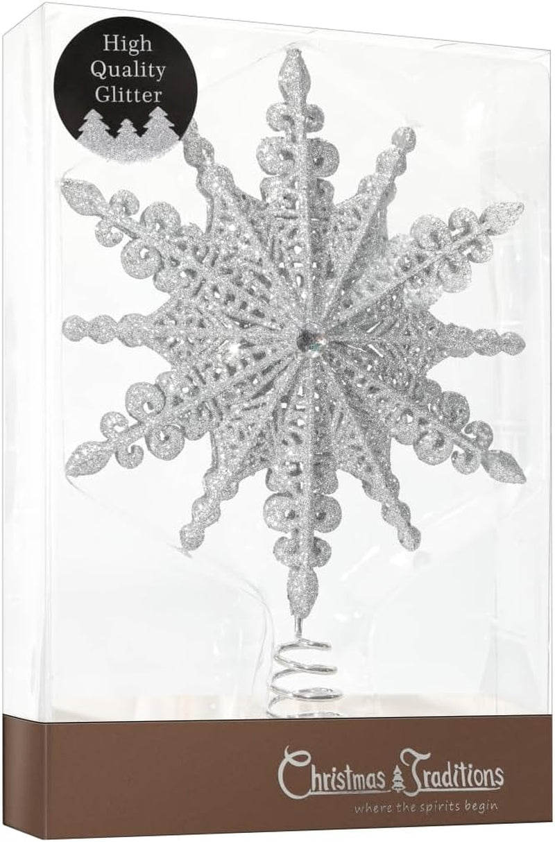 Silver Glittered Filigree Star Tree Topper, 8" – view 2