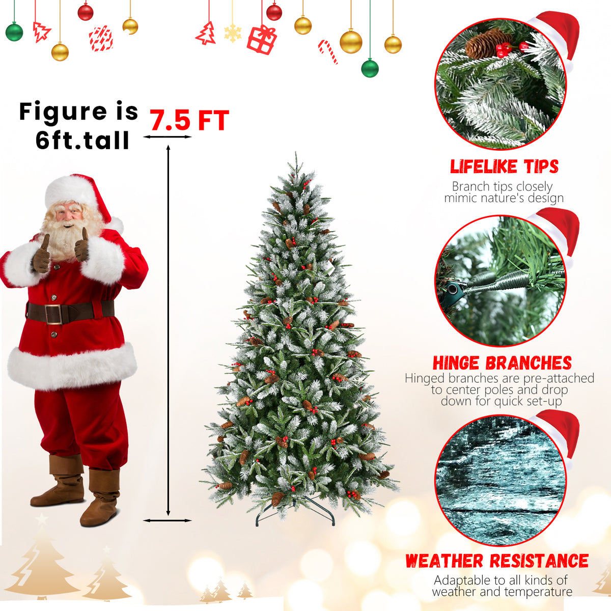 Artificial Christmas Tree with Berries & Pine Cones – view 7