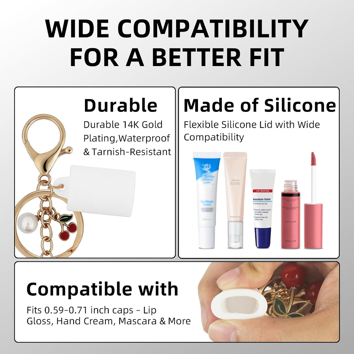 Lip Gloss and Hand Cream Keychain Cap Holder, Fits Chapstick and Fits Summer Fridays Lip Balm, Cute Portable Accessory