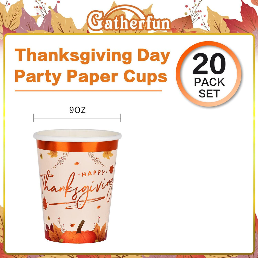 Thanksgiving Party Supplies Maple Leaves Disposable Paper Cups for Thanksgiving Dinner Party Fall Party Decorations, 9OZ 20 Pack