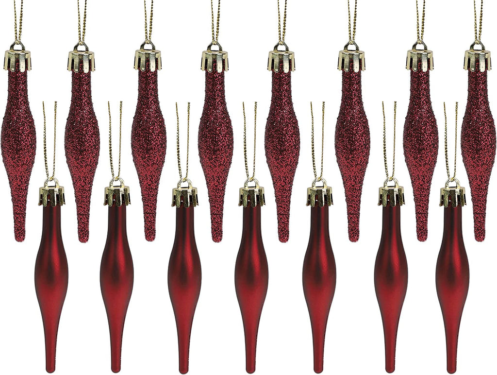 Droplet Baubles, Matte & Glitter, Rioja Red, Pack of 15