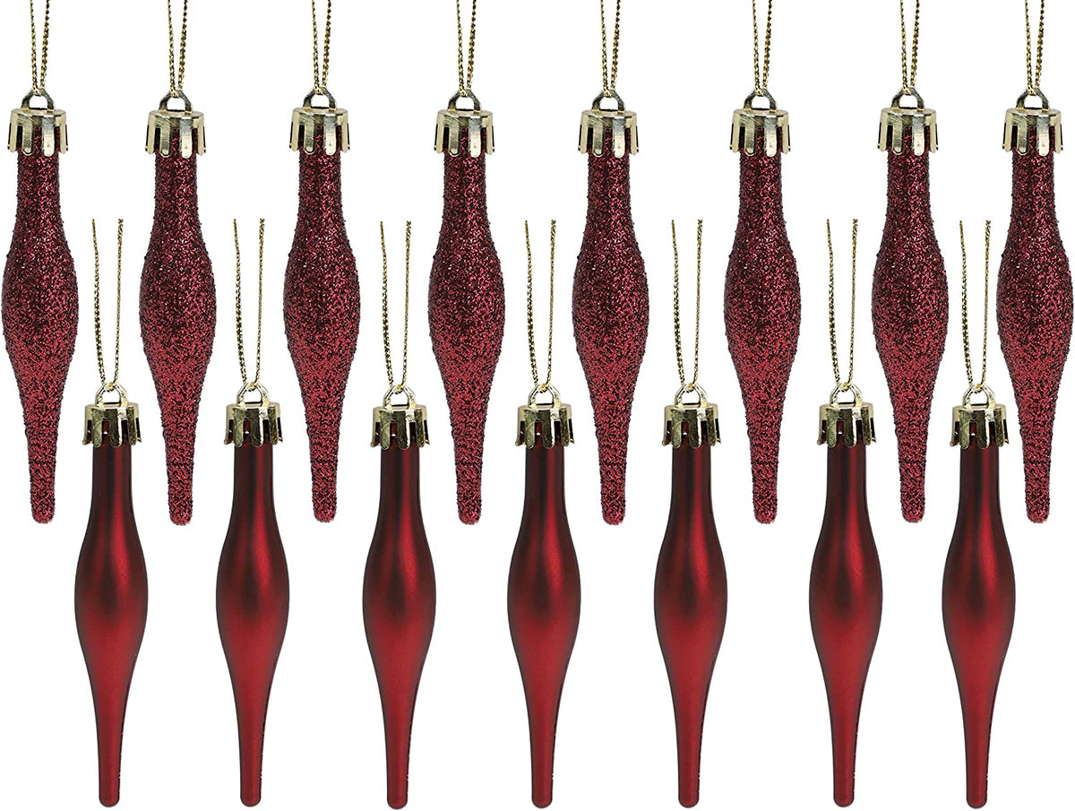 Droplet Baubles, Matte & Glitter, Rioja Red, Pack of 15