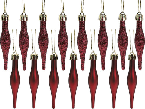 Droplet Baubles, Matte & Glitter, Rioja Red, Pack of 15