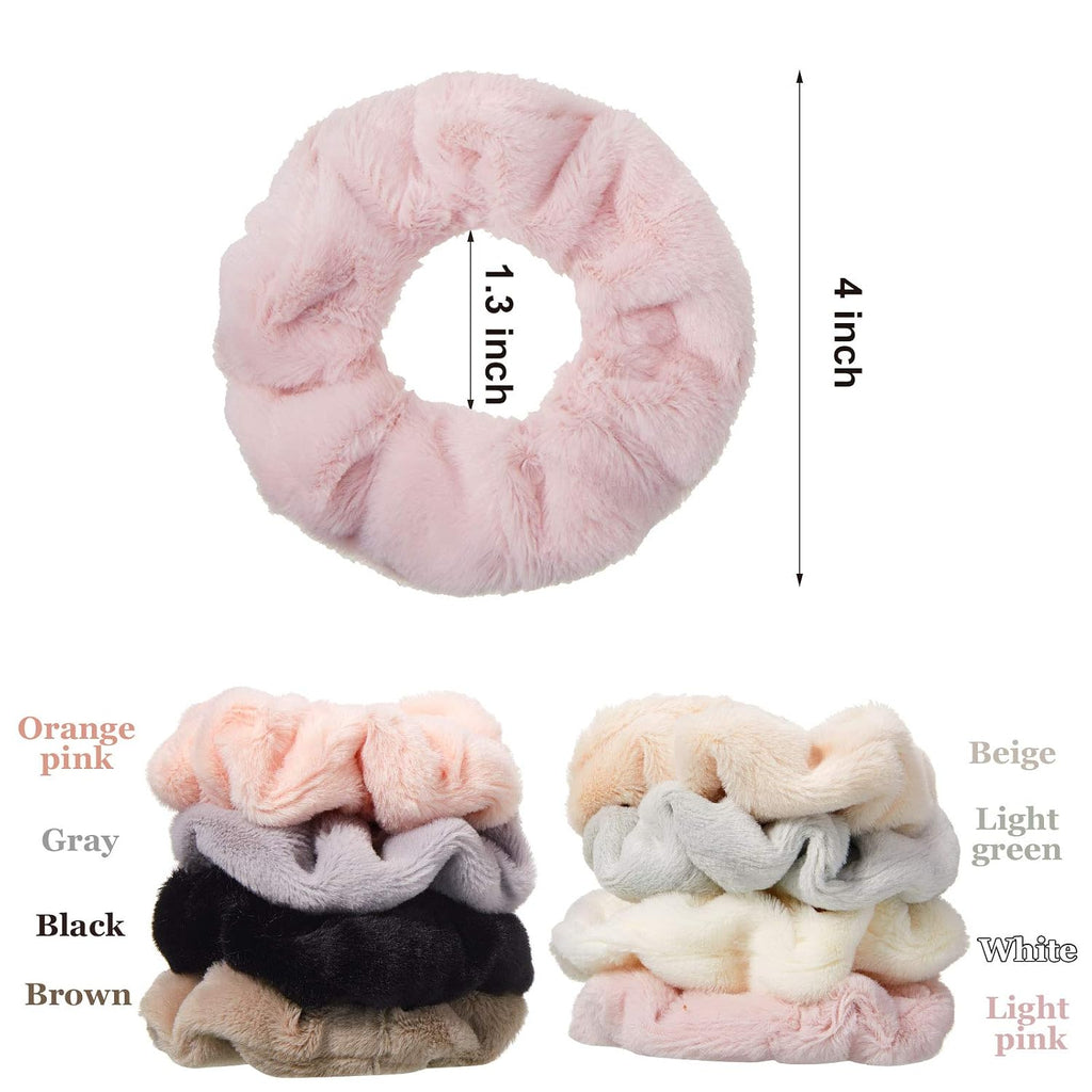 8 Pieces Towel Fluffy Scrunchies Soft Thick Fuzzy Scrunchy Ponytail Holder Hair Ties for Wet and Dry Hair