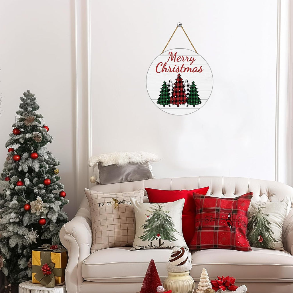 Buffalo Plaid Merry Christmas Wooden Door Sign, 12" – view 4