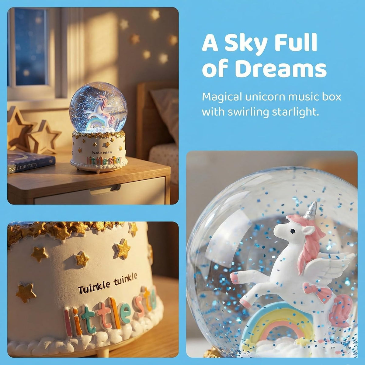 Unicorn Snow Globe for Kids, Musical Snowball with Colorful Lights Automatic Snowfall, for Girl Boy Christmas Birthday Ideal Choice, 4X6.3Inch Music Box