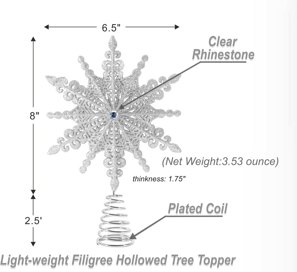 Silver Glittered Filigree Star Tree Topper, 8"
