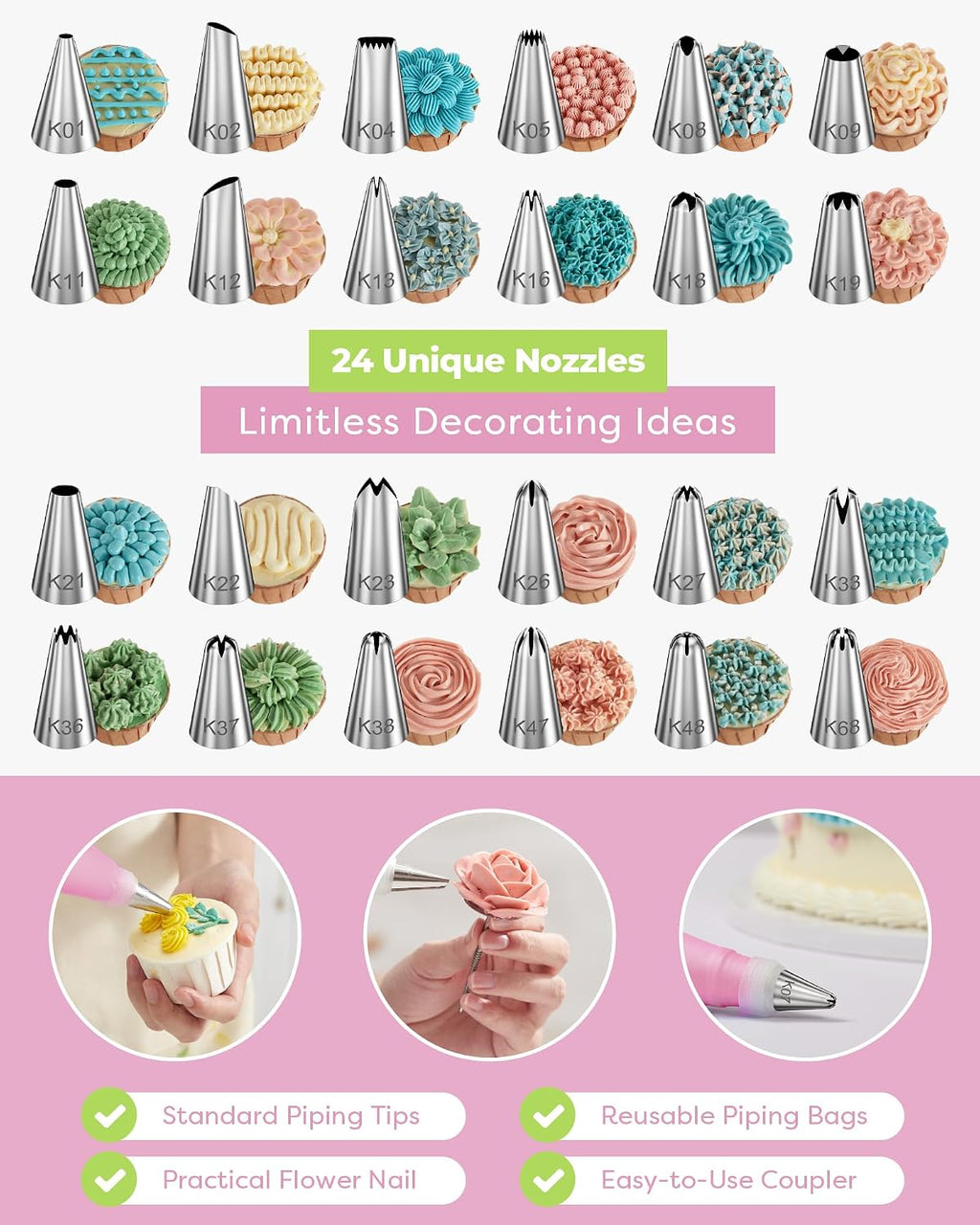 32 Piping Bags and Tips Set Frosting Piping Kit for Beginners & Pros