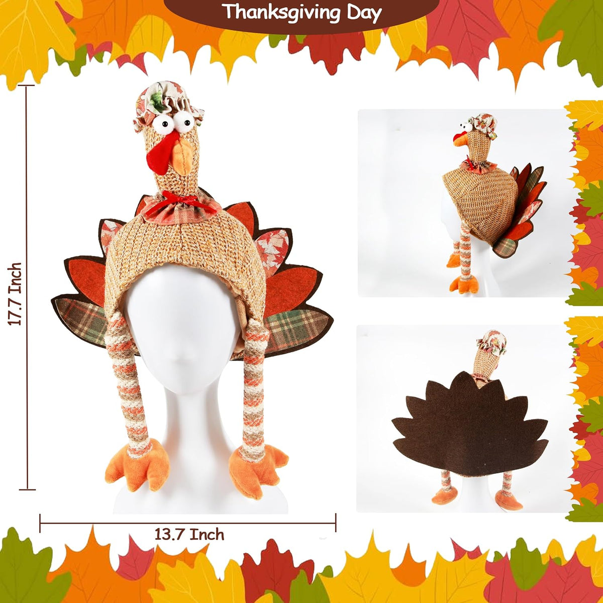 2PCS Plush Turkey Hat Funny Turkey Headwear for Thanksgiving Event