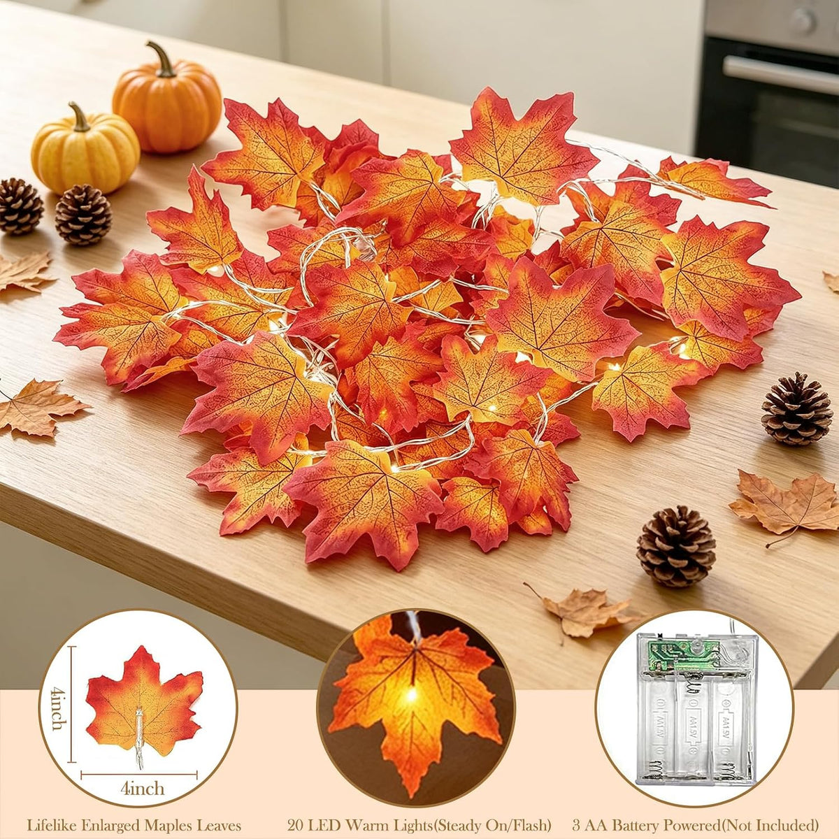 Lighted Maple Leaf Garland, 4-Pack (40 ft) – view 6