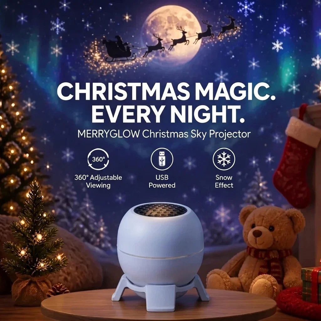Christmas Sky Projector in a bedroom at night