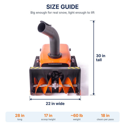 SnowBlaze size guide with dimensions