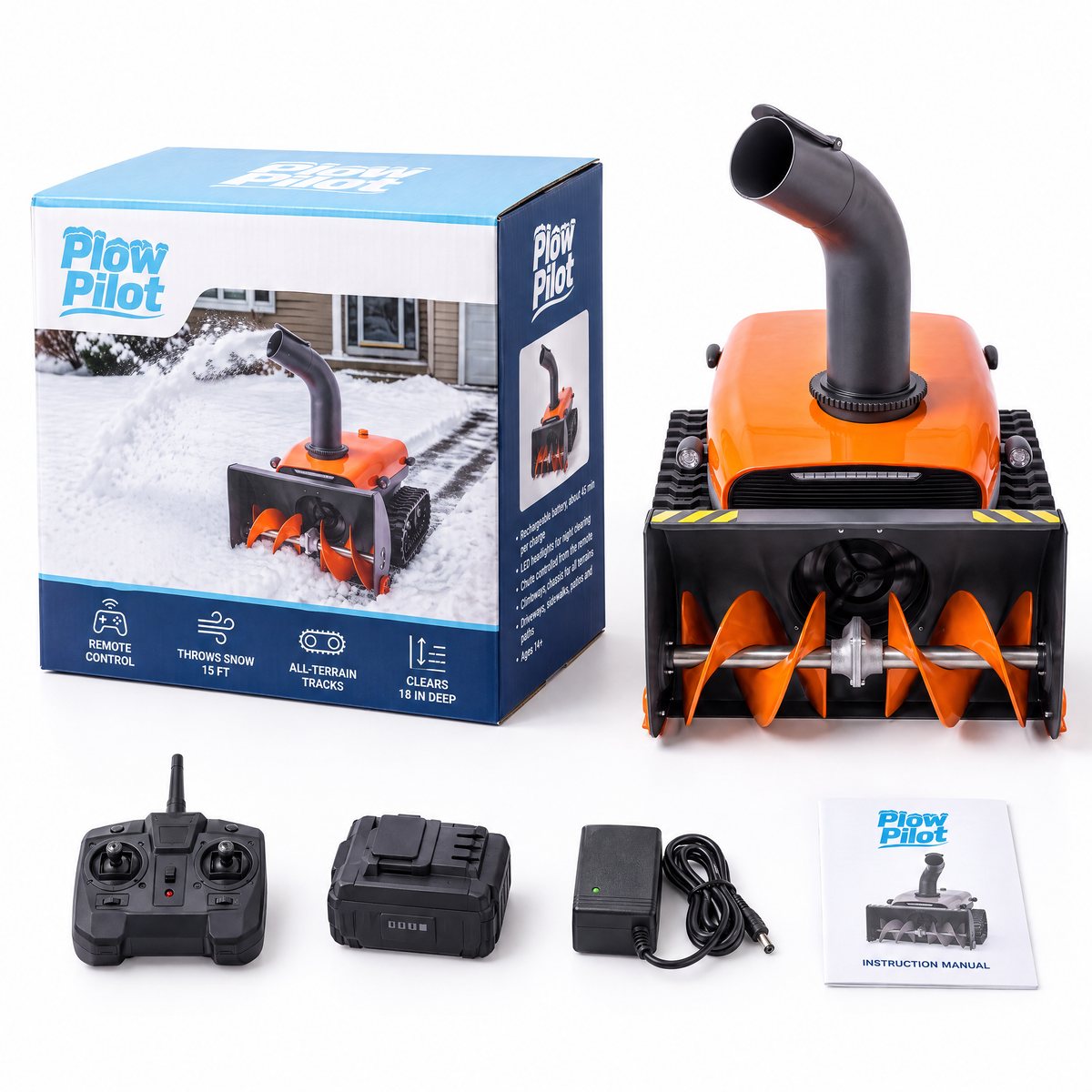 What's in the box: SnowBlaze, remote, two batteries, charger and manual