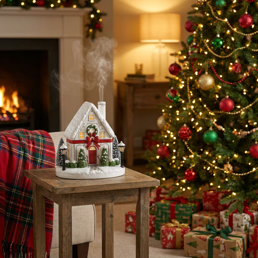 Winter Cottage diffuser on a shelf